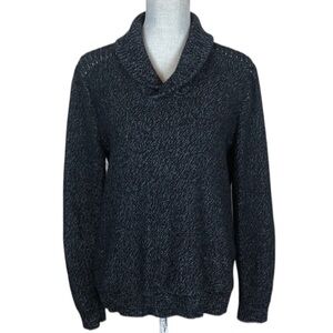 INC Black & White  Shawl Neck Cotton Blend Sweater Size Medium